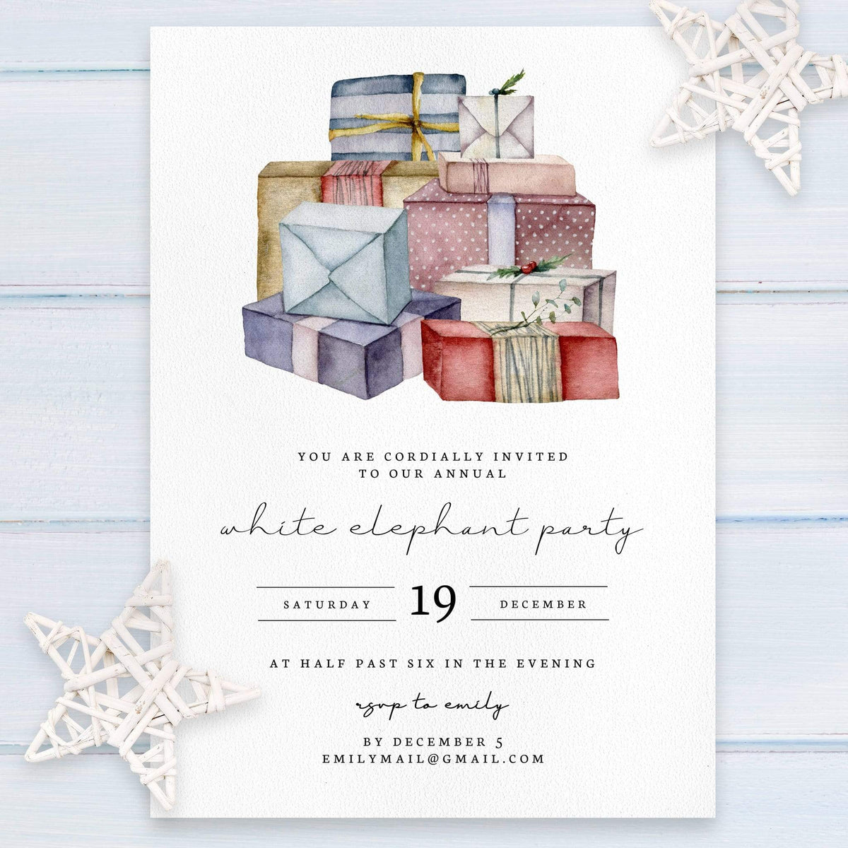 White Elephant Party Template Set, Gift Exchange Party Invitation, Holiday  Party Template Set, Christmas Party Invite Instant Download, Edit 