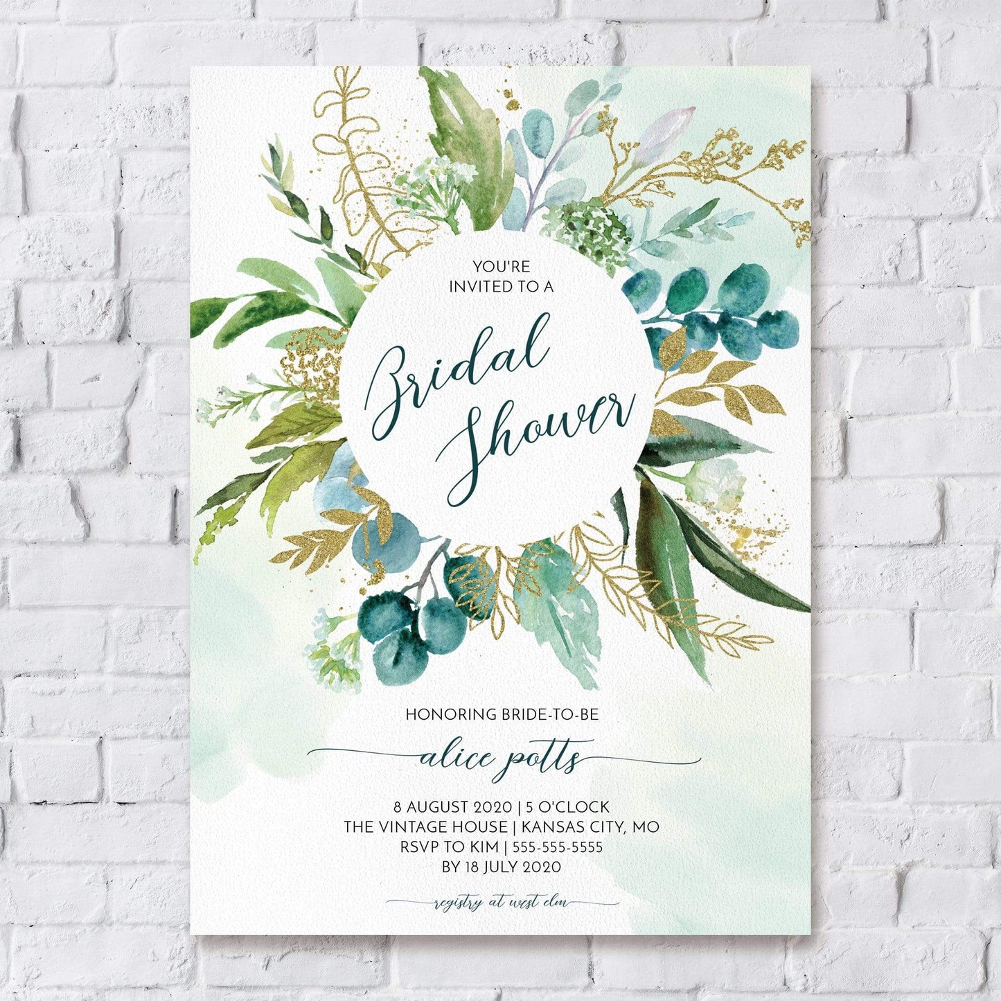 Loblolly Creative Digital Template Verdant Wreath Bridal Shower Invitation